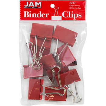 JAM Paper Binder Clips, Large 41mm, Red, 12/Pack