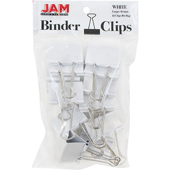 JAM Paper Binder Clips, Large 41mm, White, 12/Pack