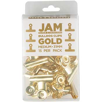 JAM Paper Metal Bulldog Clips, 31 mm, Gold, 15/PK