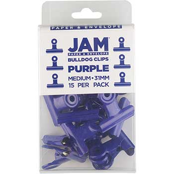 JAM Paper Metal Bulldog Clips, 31 mm, Purple, 15/PK