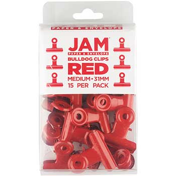 JAM Paper Metal Bulldog Clips, 31 mm, Red, 15/PK