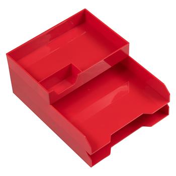 JAM Paper Stackable Desktop Trays, Red, 1 Top Tray &amp; 2 Letter Trays/PK
