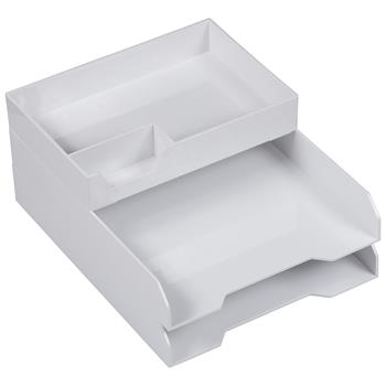 JAM Paper Stackable Desktop Trays, White, 1 Top Tray &amp; 2 Letter Trays/PK