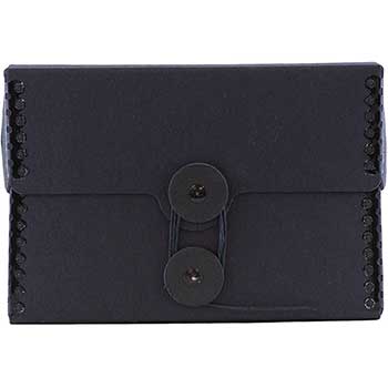 JAM Paper Kraft Portfolio with Button and String Tie Closure, 4 1/4&quot; x 6 1/4&quot; x 2&quot;, Black Recycled