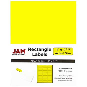 JAM Paper Shipping Address Labels, Standard Mailing, 1&quot; x 2 5/8&quot;, Neon Yellow, 120 Labels