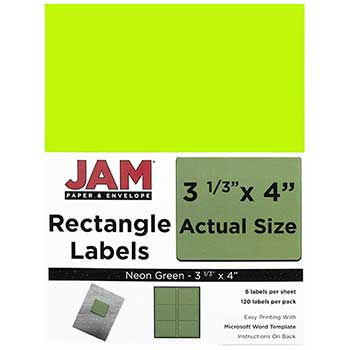 JAM Paper Shipping Address Labels, Large, 3 1/3&quot; x 4&quot;, Neon Fluorescent Green, 120 Labels