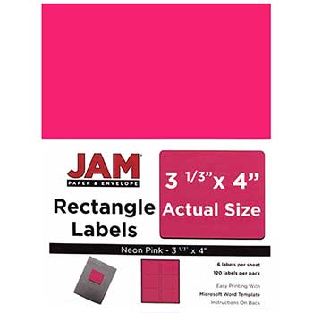 JAM Paper Shipping Address Labels, Large, 3 1/3&quot; x 4&quot;, Neon Fluorescent Pink, 120 Labels