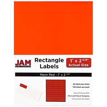JAM Paper Shipping Address Labels, Standard Mailing, 1&quot; x 2 5/8&quot;, Neon Red, 120 Labels