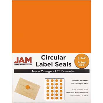 JAM Paper Circle Label Sticker Seals, 1 2/3&quot; Diameter, Neon Orange, 120 Labels