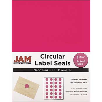 JAM Paper Circle Label Sticker Seals, 1 2/3&quot; Diameter, Neon Pink, 120 Labels