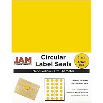 JAM Paper Circle Label Sticker Seals, 1 2/3&quot; Diameter, Neon Yellow, 120 Labels
