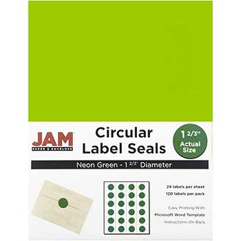 JAM Paper Circle Label Sticker Seals, 1 2/3&quot; Diameter, Neon Green, 120 Labels
