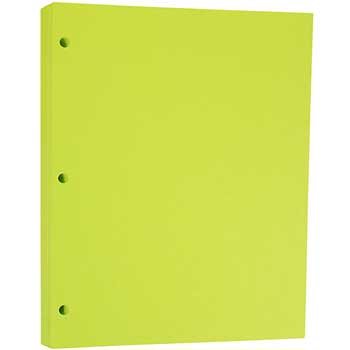 JAM Paper 3-Hole Punched Colored Paper, 24 lb, 8.5&quot; x 11&quot;, Brite Hue Ultra Lime Green, 100 Sheets/Pack