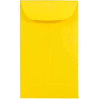JAM Paper Coin Business Colored Envelopes, #3, 2 1/2&quot; x 4 1/4&quot;, Yellow Recycled, 100/BX