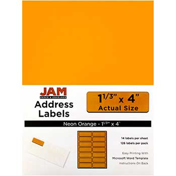 JAM Paper Shipping Address Labels, Rectangular, 1 1/3&quot; x 4&quot;, Neon Orange, 126 Labels