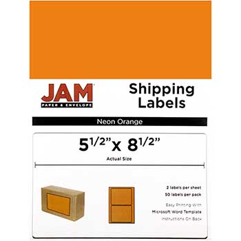 JAM Paper Shipping Labels, Half Page, 5 1/2&quot; x 8 1/2&quot; , Neon Orange, 50 Labels