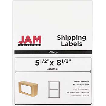 JAM Paper Shipping Labels, Half Page, 5 1/2&quot; x 8 1/2&quot; , White, 50 Labels