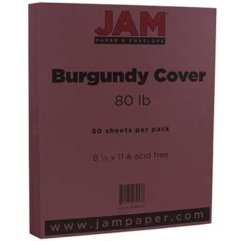 JAM Paper Cardstock, 8 1/2 x 11, 80lb Basis Burgundy, 50/PK