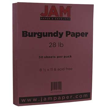 JAM Paper Matte Paper, 8.5 x 11, 28lb Burgundy, 50/pack