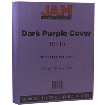 JAM Paper Cardstock, 80 lb, 8.5&quot; x 11&quot;, Dark Purple, 50 Sheets/Pack