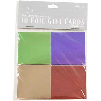 JAM Paper Fold over Gift Tag Cards, Green, Purple, Gold &amp; Red Foil, 10/PK