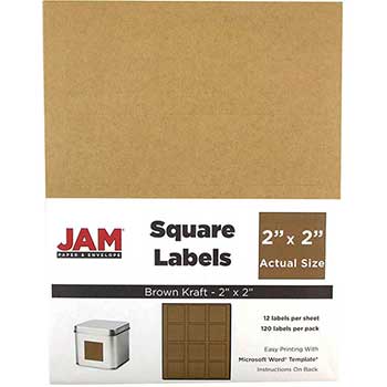 JAM Paper Shipping Labels, Square, 2&quot; x 2&quot;, Brown Kraft, 120 Labels