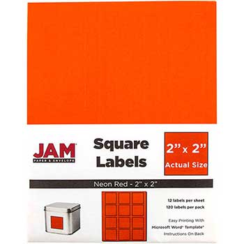 JAM Paper Shipping Labels, Square, 2&quot; x 2&quot;, Neon Red, 120 Labels