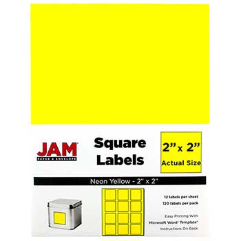 JAM Paper Shipping Labels, Square, 2&quot; x 2&quot;, Neon Yellow, 120 Labels