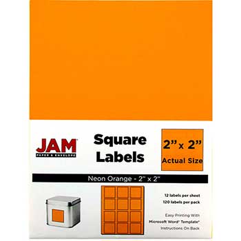 JAM Paper Shipping Labels, Square, 2&quot; x 2&quot;, Neon Orange, 120 Labels