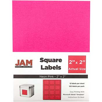 JAM Paper Shipping Labels, Square, 2&quot; x 2&quot;, Neon Pink, 120 Labels