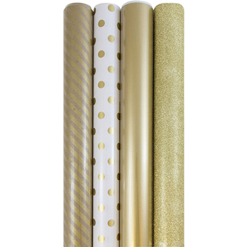 JAM Paper Premium Wrapping Paper, Everything Gold, 86.5 sq. ft., 4/PK