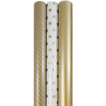 JAM Paper Premium Wrapping Paper, Gold Collection, 75 sq. ft., 3/PK