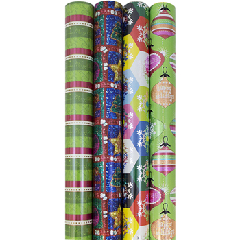 JAM Paper Premium Christmas Design Wrapping Paper, Shimmering Christmas, 85 sq. ft., 4/PK