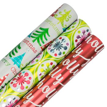 JAM Paper Christmas Wrapping Paper, 75 sq. ft. Total, Jolly Winter Set, 3/PK