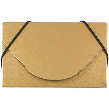 JAM Paper Colorful Business Card Holder Case with Round Flap, Gold Chipboard