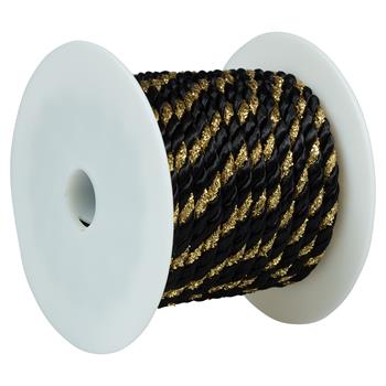 JAM Paper Decorative Rope Ribbon, Black with Gold, 15 yd. per Spool