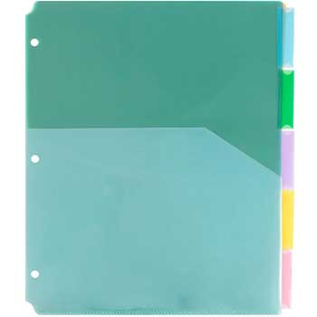 JAM Paper Plastic Index Tab Dividers w/ Double Pockets, 5-Tab, 9 3/4&quot; x 11 1/2&quot;, Multicolor