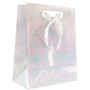 JAM Paper Holographic Gift Bags, Large, 13&quot; x 10&quot; x 6&quot;, White