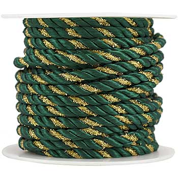 JAM Paper Decorative Rope Ribbon, 15 yards, Green with Gold