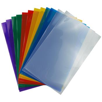 JAM Paper Plastic Sleeves, Legal Size, 9&quot; x 14 1/2&quot;, Assorted Color Project Pockets, 12 Page Protectors/PK