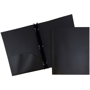 JAM Paper Plastic 2 Pocket School POP Presentation Folders with Prong Clasp Fasteners, Black, 6/PK