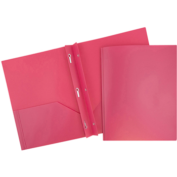JAM Paper Plastic 2 Pocket School POP Presentation Folders with Prong Clasp Fasteners, Pink, 6/PK