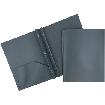 JAM Paper Plastic 2 Pocket School POP Presentation Folders with Prong Clasp Fasteners, Grey, 6/PK