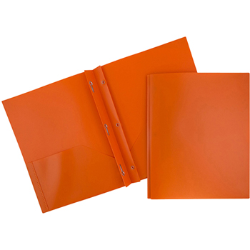 JAM Paper Plastic 2 Pocket School POP Presentation Folders with Prong Clasp Fasteners, Orange, 6/PK