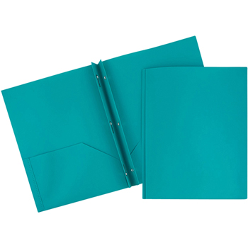 JAM Paper Plastic 2 Pocket School POP Presentation Folders with Prong Clasp Fasteners, Teal, 6/PK