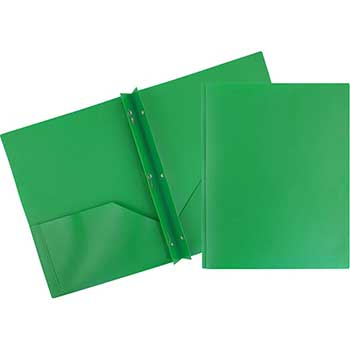 JAM Paper Plastic 2 Pocket School POP Folders with Metal Prongs Fastener Clasps, Green, 6/PK