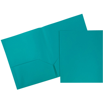 JAM Paper Plastic 2 Pocket School POP Presentation Folders, Teal, 6/PK