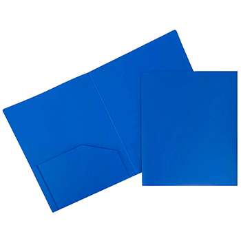 JAM Paper Heavy-Duty Plastic Two-Pocket Presentation Folders, Blue, 108/PK