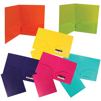 JAM Paper Plastic Heavy Duty 2 Pocket School Presentation Folders, Assorted Fashion Colors, 6/PK