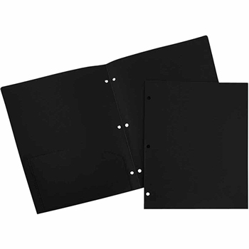 JAM Paper Plastic Heavy Duty 3 Hole Punch 2 Pocket School Presentation Folders, Black, 6/PK